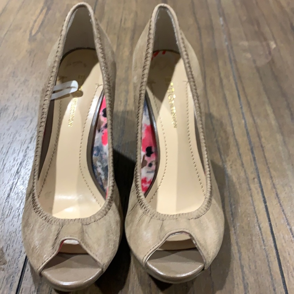 BCBGeneration Tan Peeptoe Heels